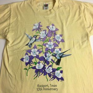 Vintage 80s Flower Hummingbird Single Stitch 80s Tshirt